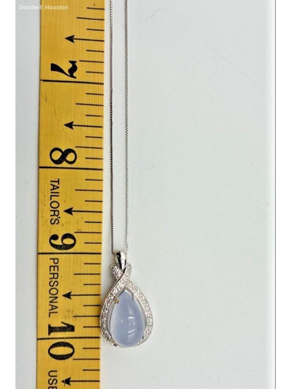 14K White Gold Box Chain 20" Necklace Moissanite Purple Crystal Pendant 6.7gRAM - Picture 3 of 8